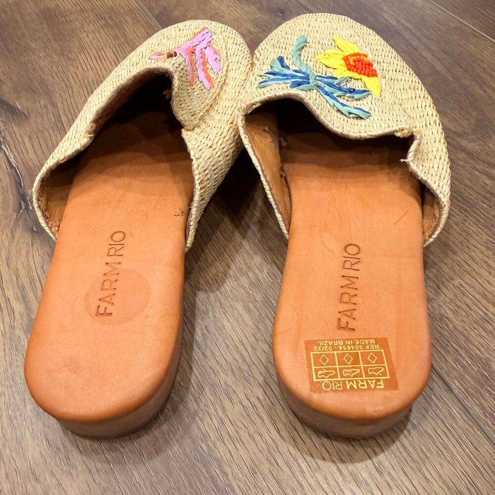 FARM Rio Tropical Beaded Embroidered Raffia Mule Flats Size 6.5 - Picture 5 of 7